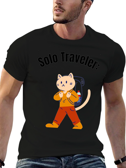 Solo Traveler Cat Graphic Tee - Adventure Awaits!