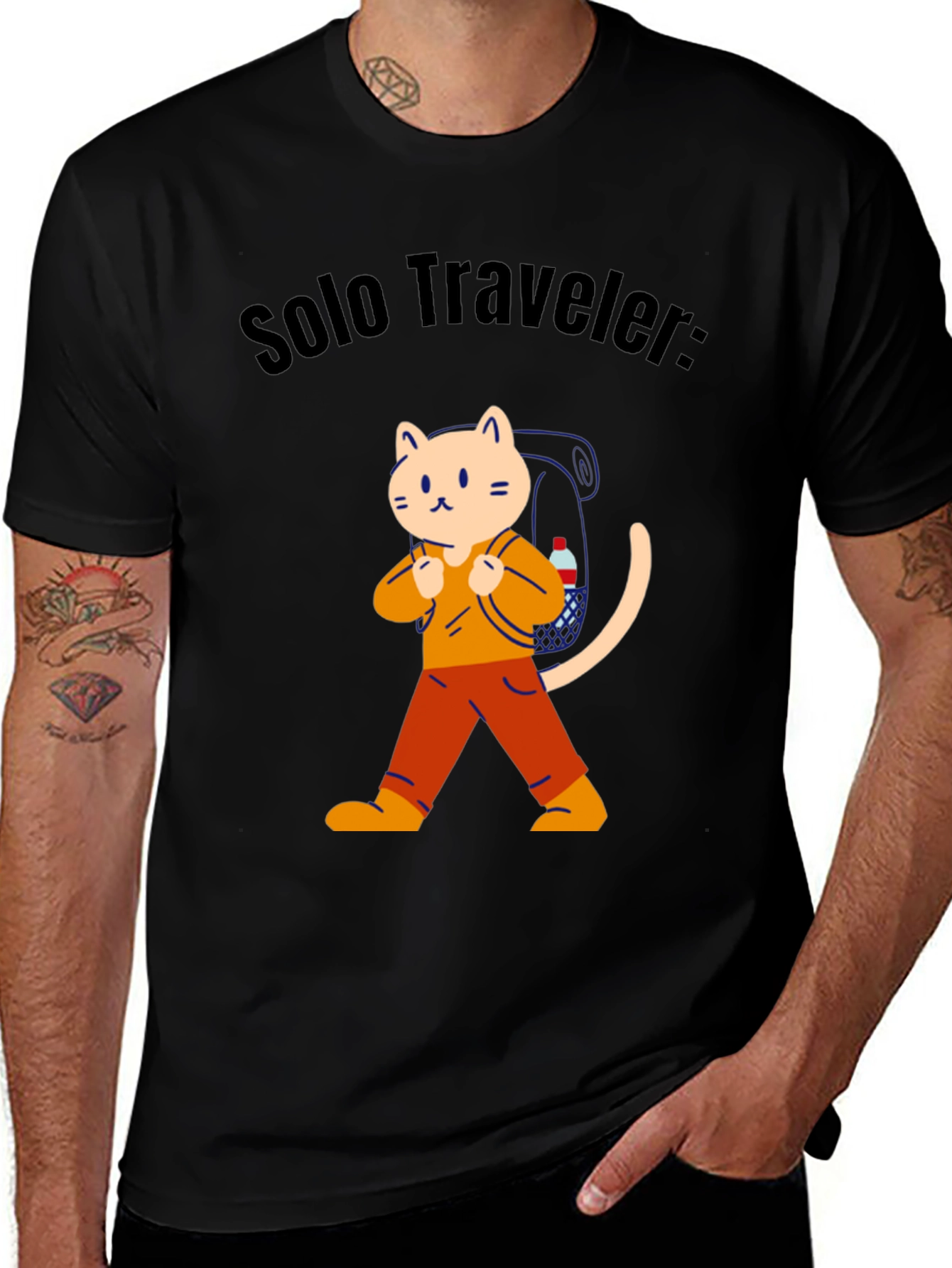 Solo Traveler Cat Graphic Tee - Adventure Awaits!