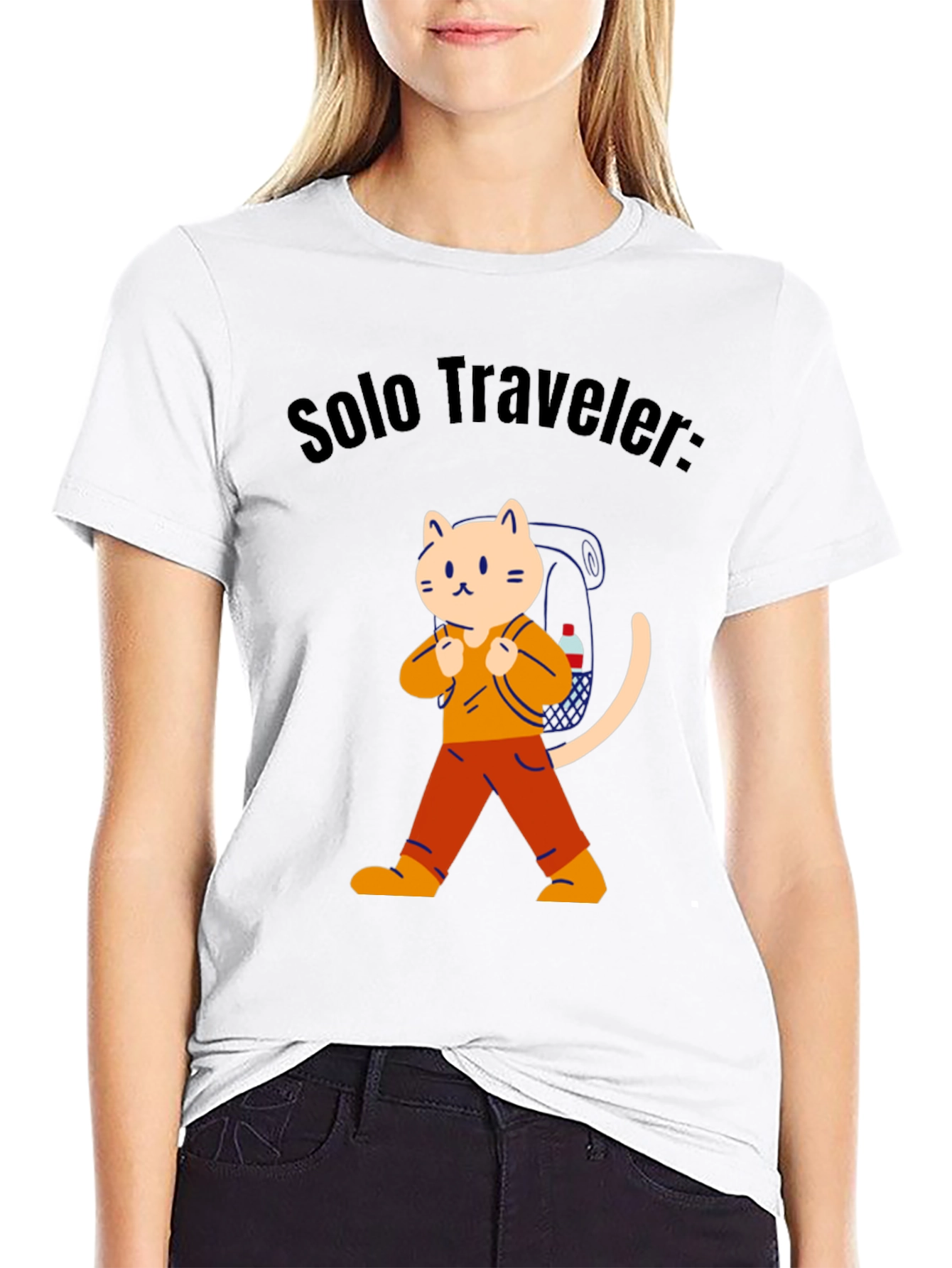 Solo Traveler Cat Graphic Tee - Adventure Awaits!