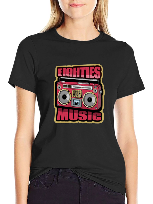 80s Music Graphic Tee - Retro Boombox Design