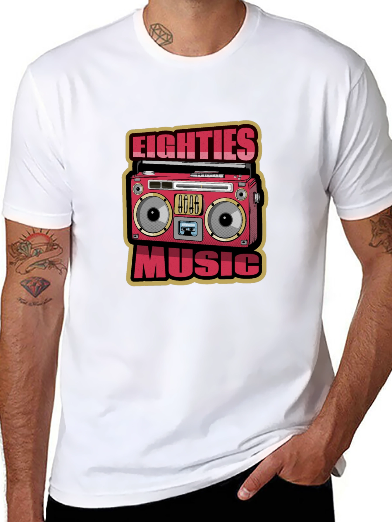 80s Music Graphic Tee - Retro Boombox Design