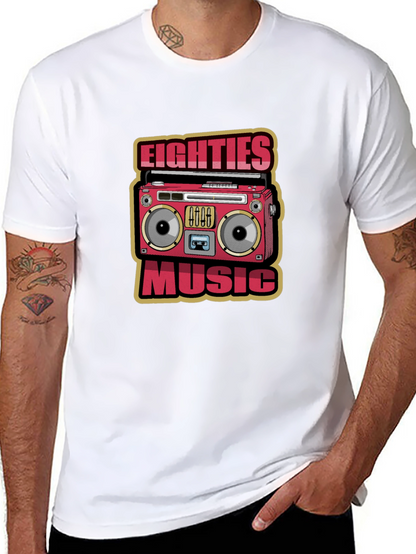 80s Music Graphic Tee - Retro Boombox Design