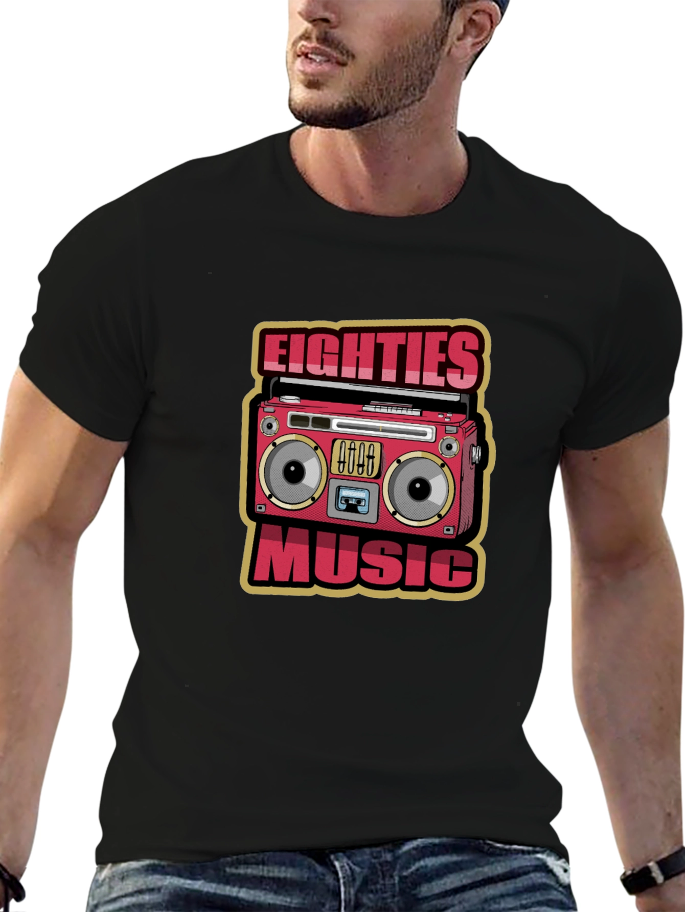 80s Music Graphic Tee - Retro Boombox Design