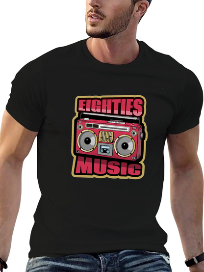 80s Music Graphic Tee - Retro Boombox Design