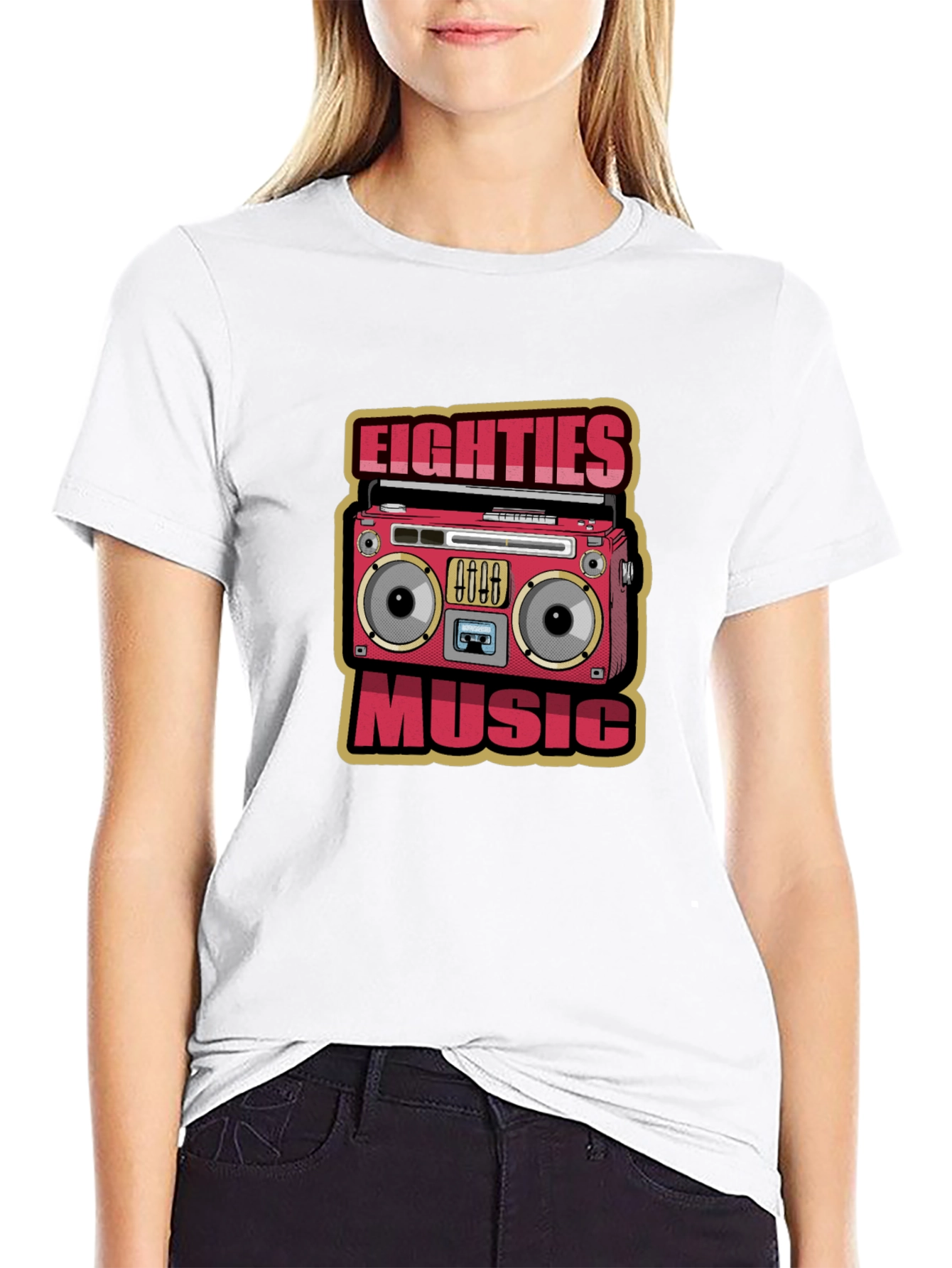 80s Music Graphic Tee - Retro Boombox Design