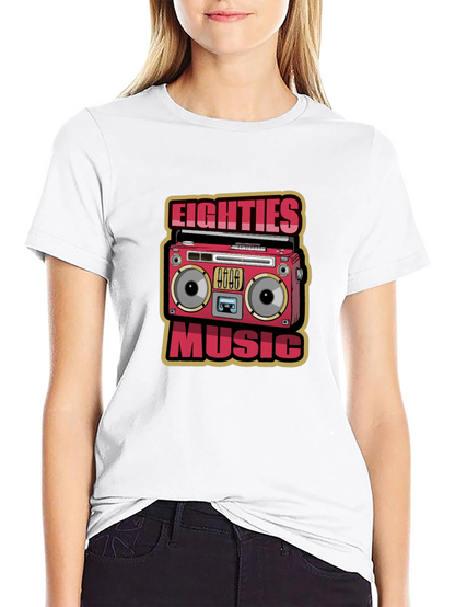 80s Music Graphic Tee - Retro Boombox Design