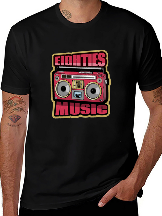 80s Music Graphic Tee - Retro Boombox Design