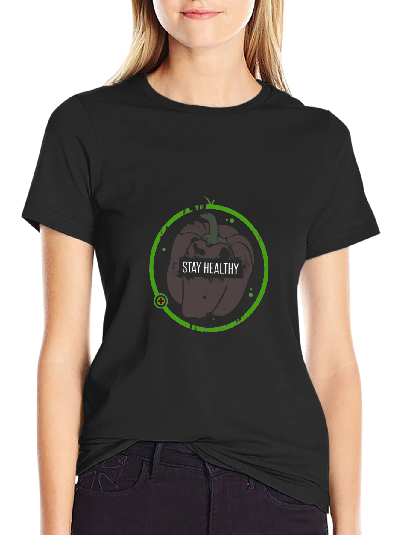 Stay Healthy Black T-Shirt - Apple Design