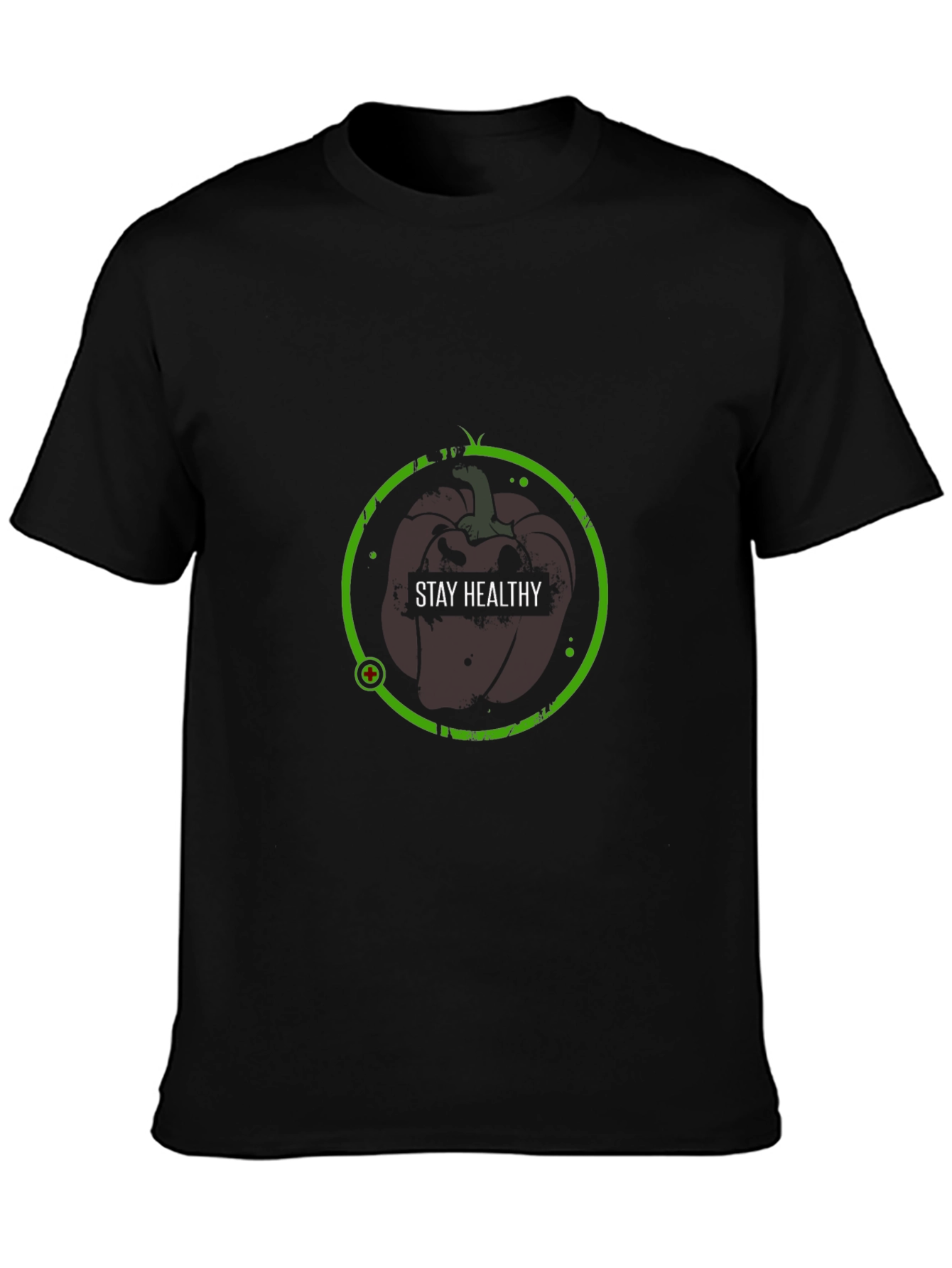 Stay Healthy Black T-Shirt - Apple Design