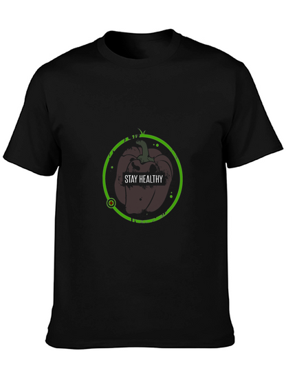 Stay Healthy Black T-Shirt - Apple Design
