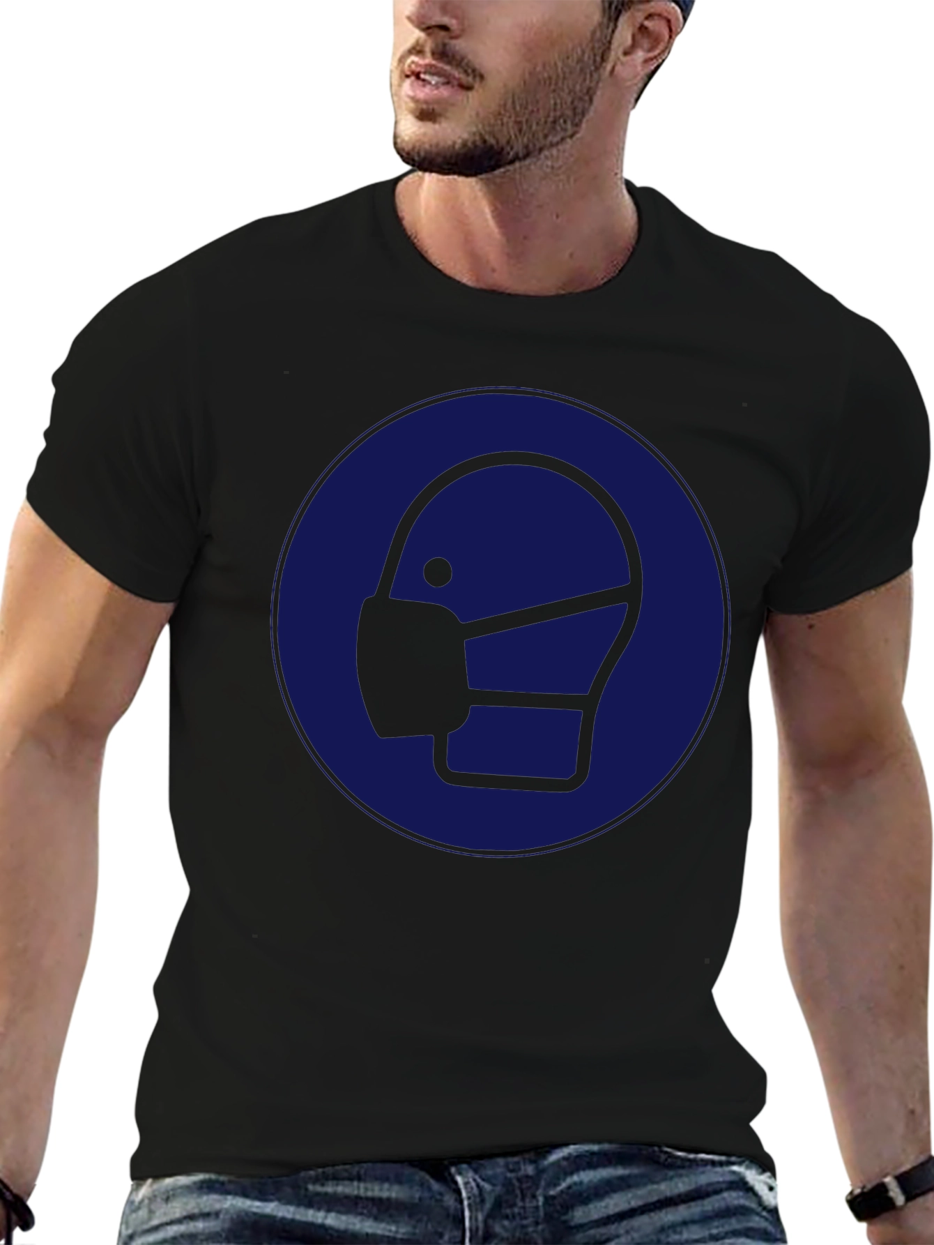 Wear Mask T-Shirt: Black Cotton Graphic Tee