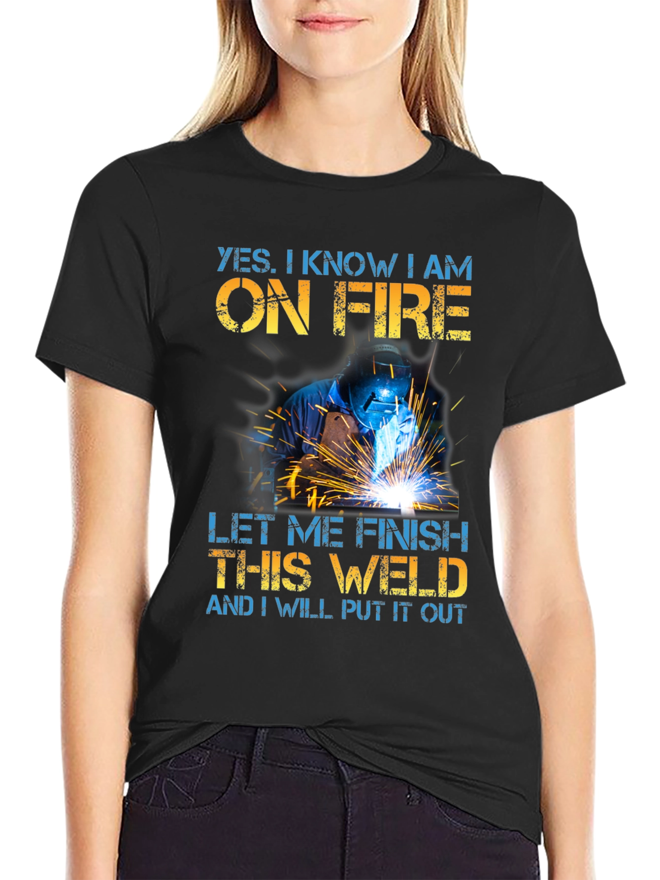 Welder On Fire Funny Graphic T-Shirt