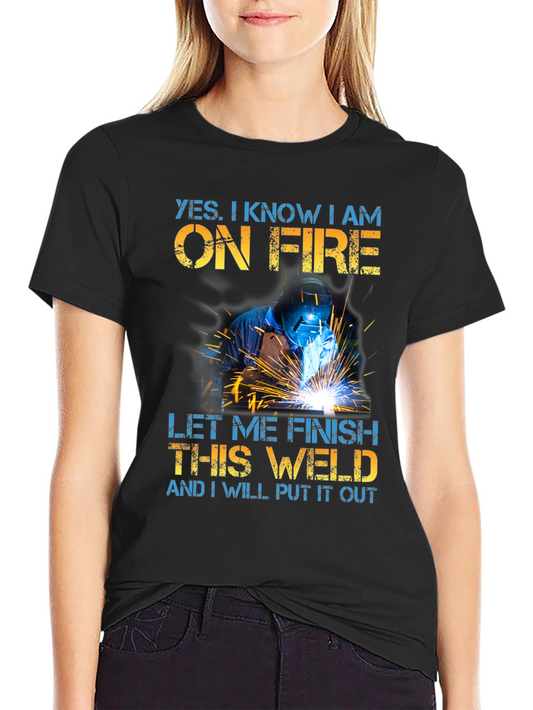 Welder On Fire Funny Graphic T-Shirt