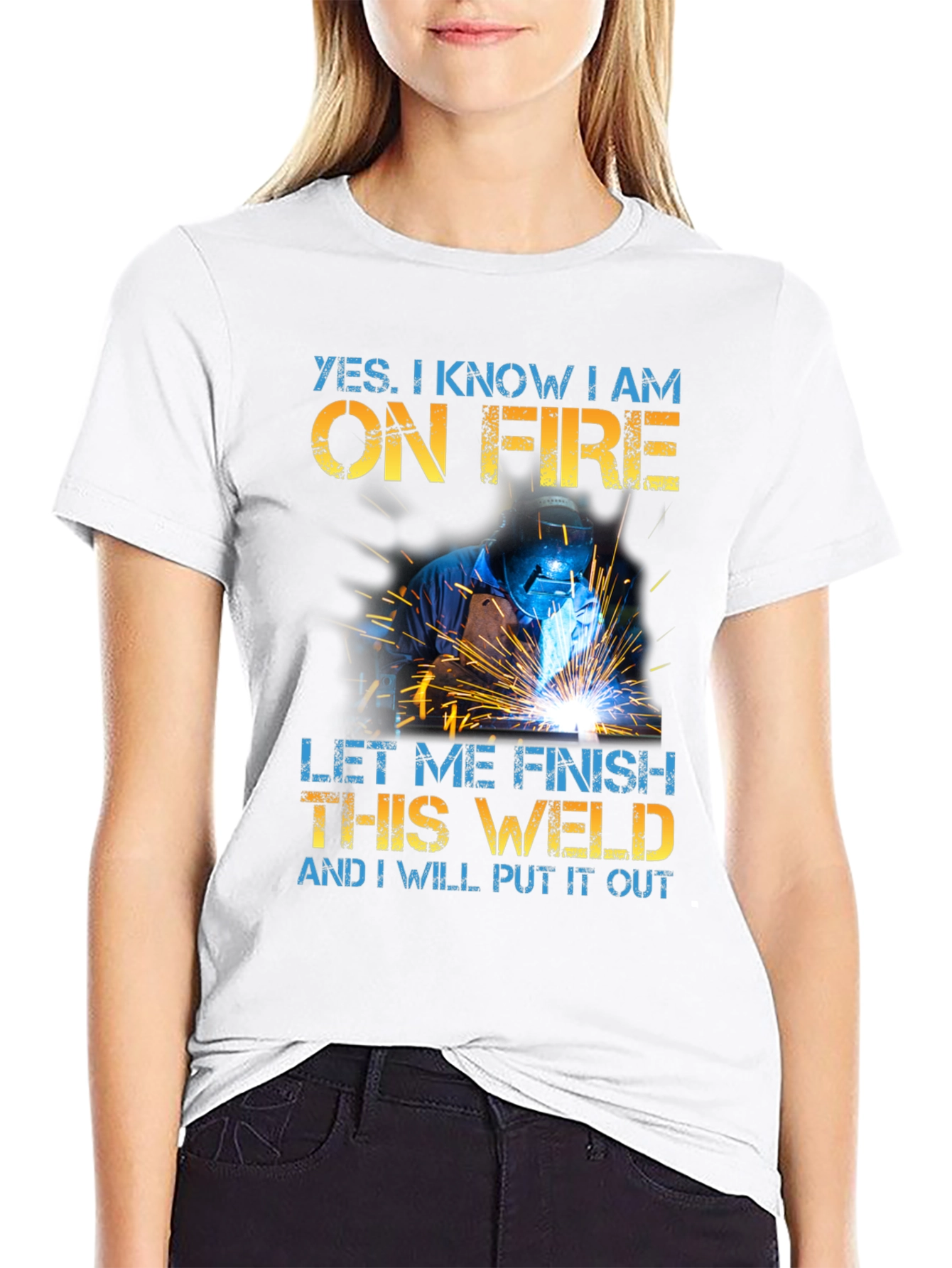 Welder On Fire Funny Graphic T-Shirt