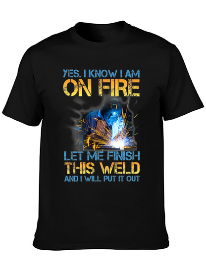 Welder On Fire Funny Graphic T-Shirt
