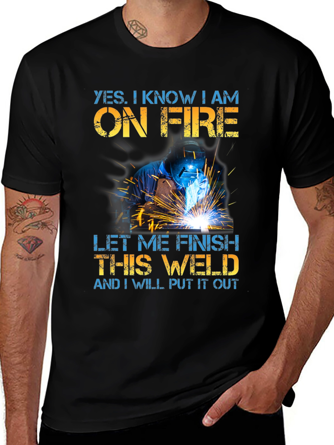 Welder On Fire Funny Graphic T-Shirt