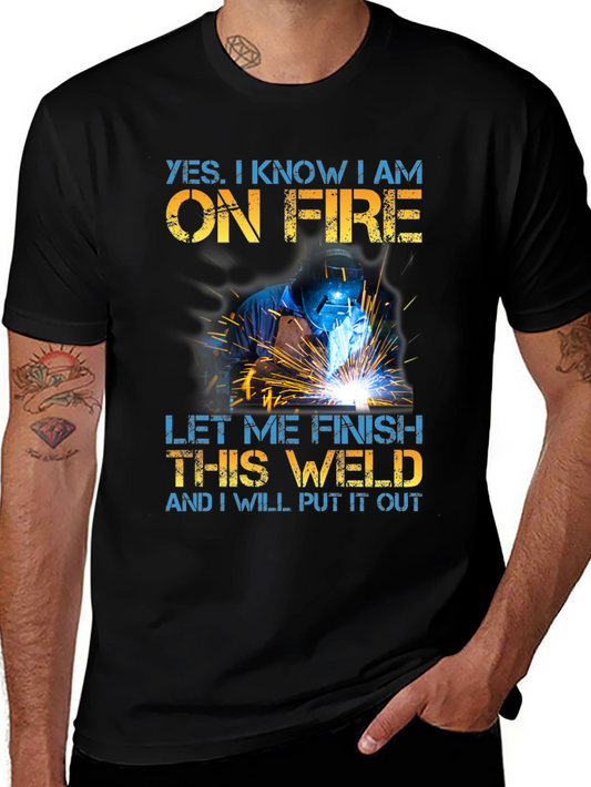 Welder On Fire Funny Graphic T-Shirt