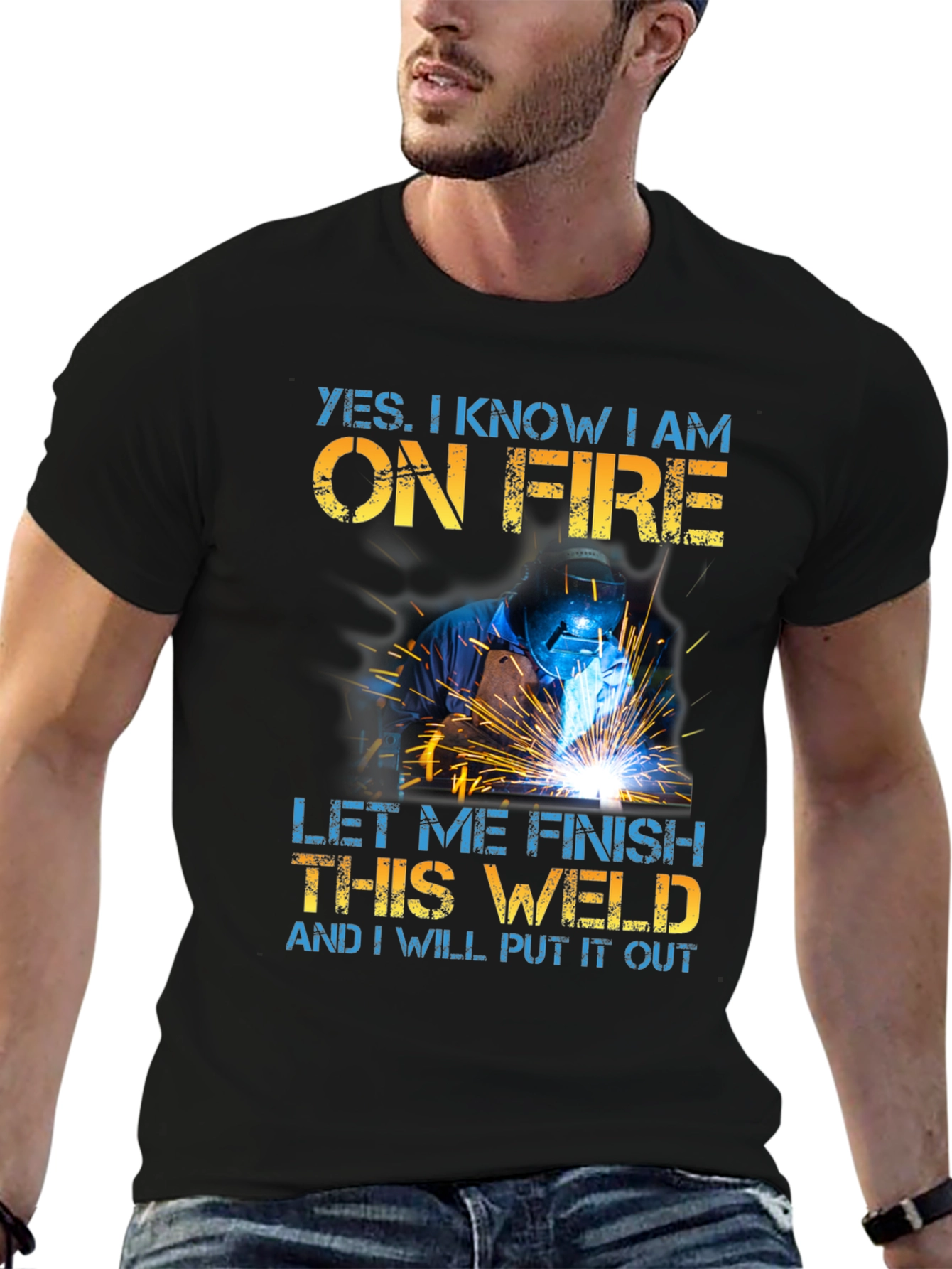 Welder On Fire Funny Graphic T-Shirt