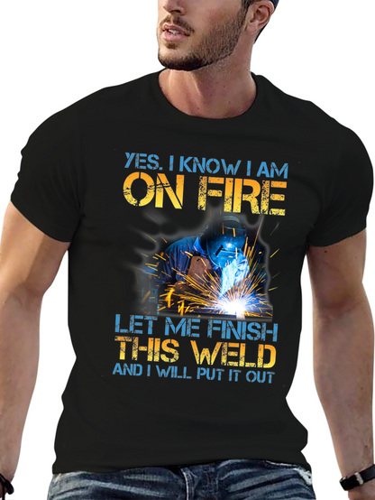Welder On Fire Funny Graphic T-Shirt