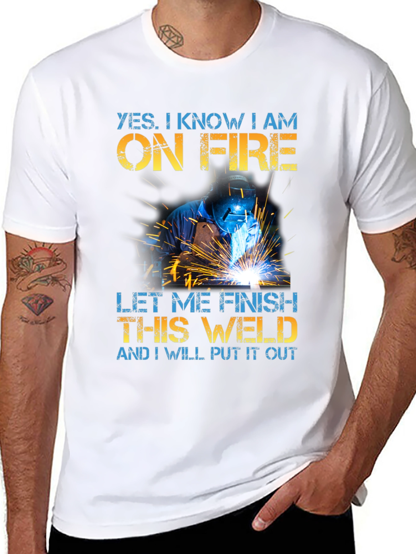 Welder On Fire Funny Graphic T-Shirt