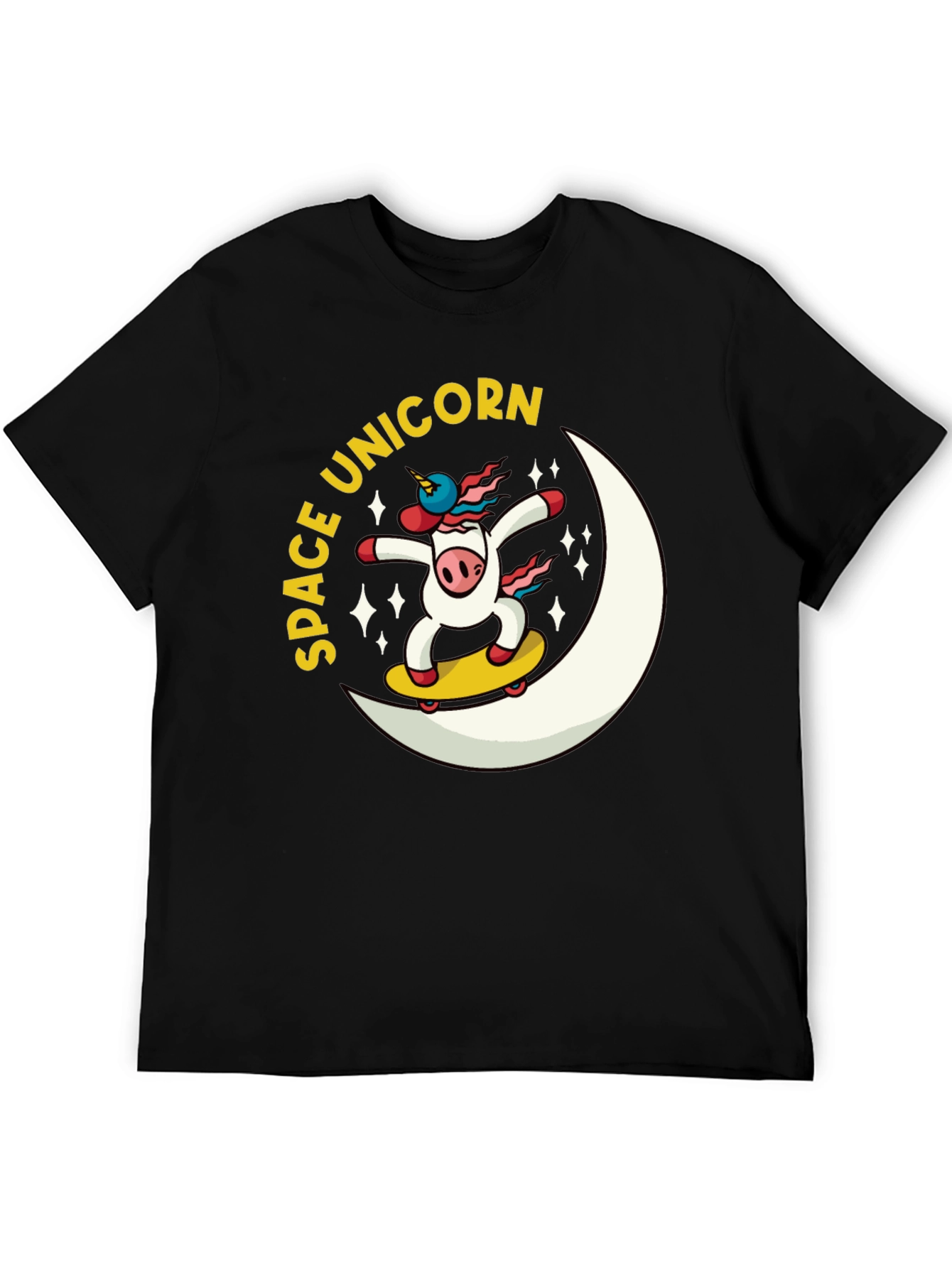 Space Unicorn Skateboard Black T-Shirt