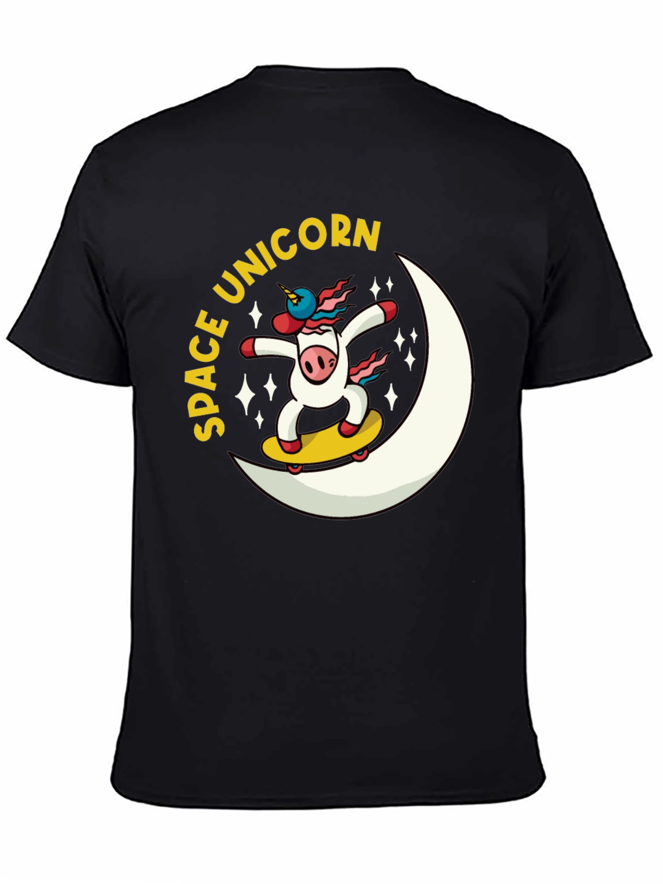Space Unicorn Skateboard Black T-Shirt