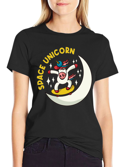 Space Unicorn Skateboard Black T-Shirt