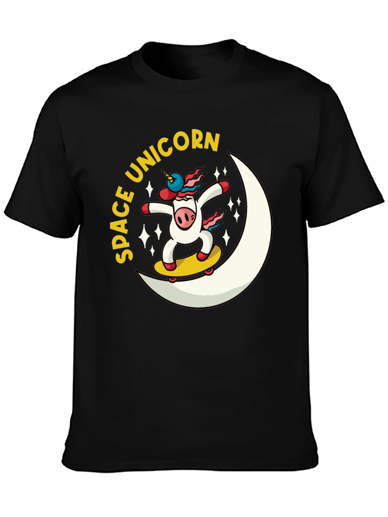 Space Unicorn Skateboard Black T-Shirt