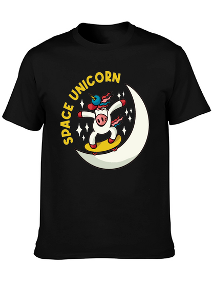 Space Unicorn Skateboard Black T-Shirt