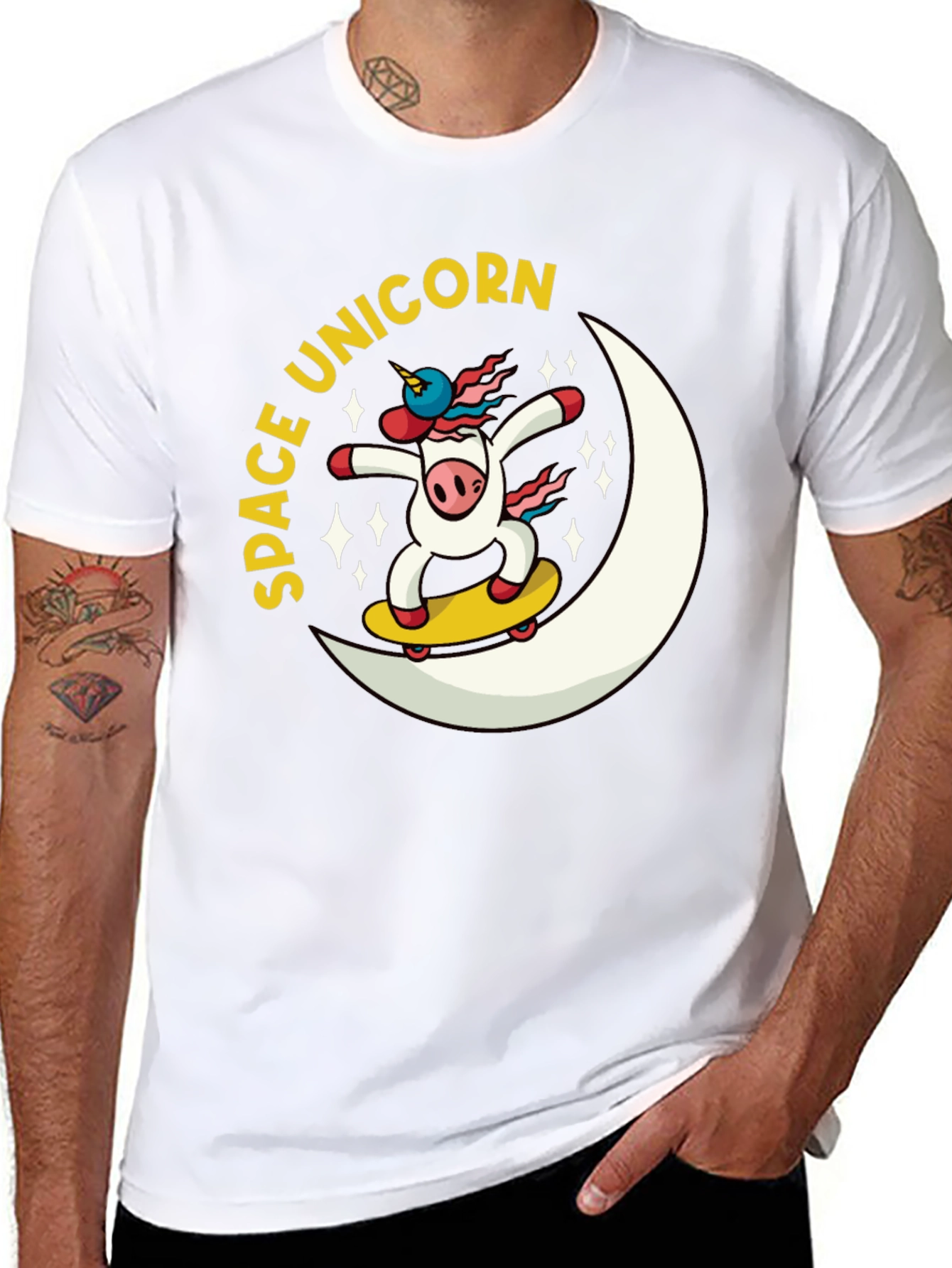 Space Unicorn Skateboard Black T-Shirt