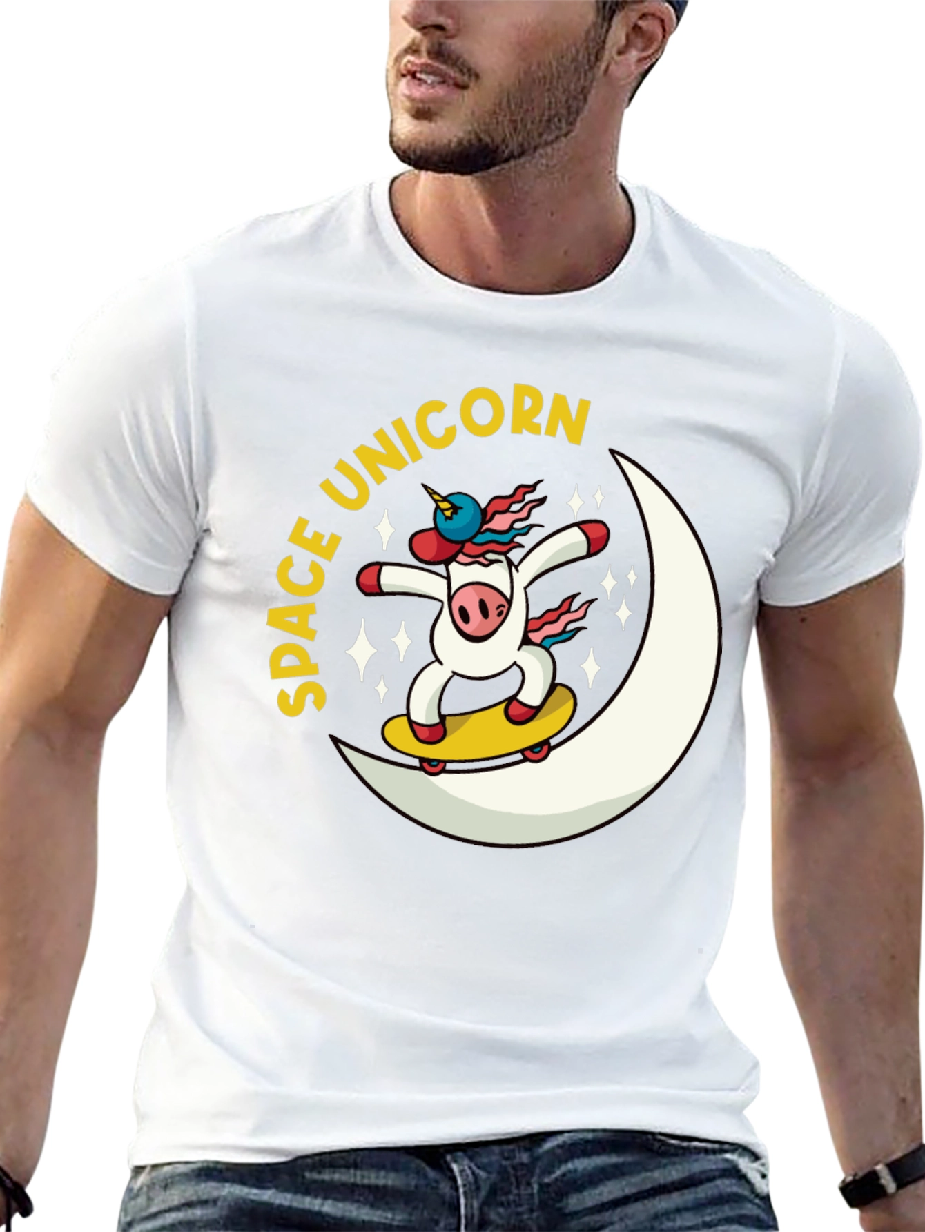 Space Unicorn Skateboard Black T-Shirt