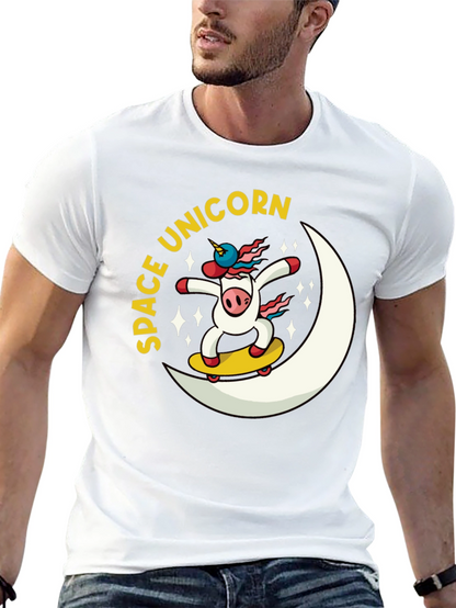 Space Unicorn Skateboard Black T-Shirt