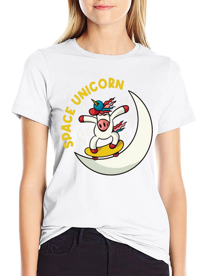 Space Unicorn Skateboard Black T-Shirt