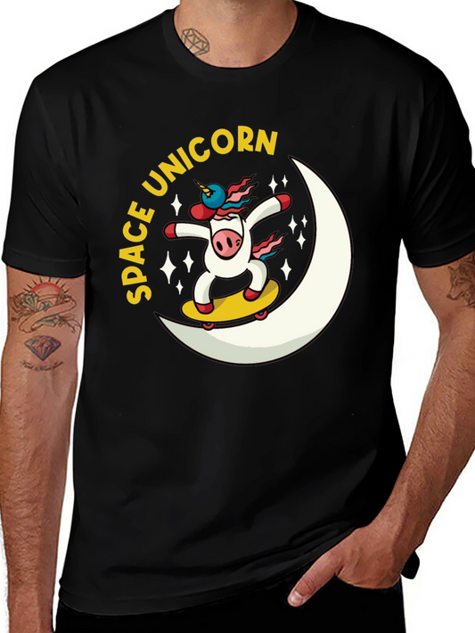 Space Unicorn Skateboard Black T-Shirt
