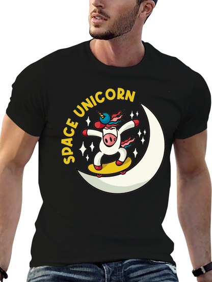 Space Unicorn Skateboard Black T-Shirt