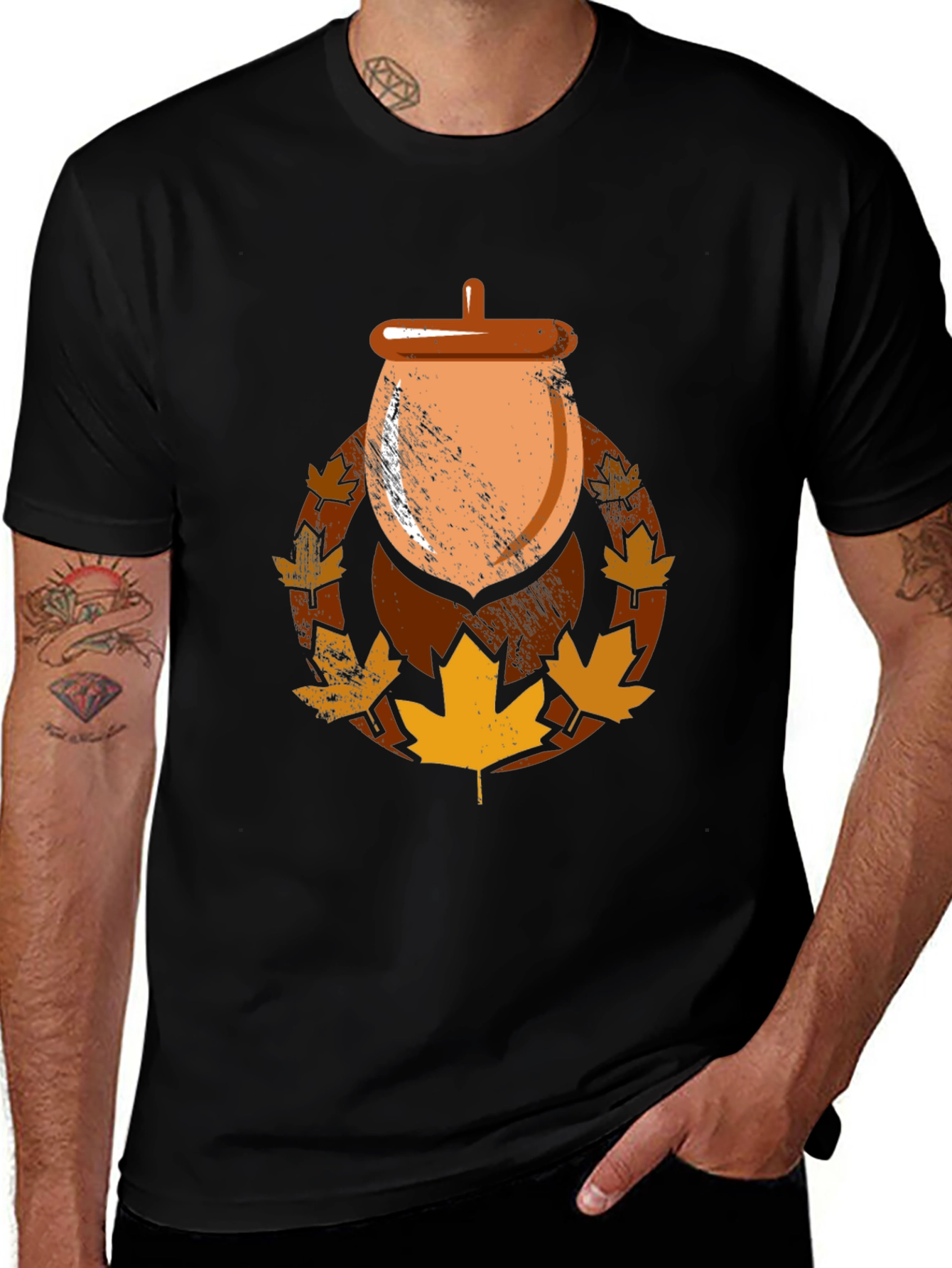 Autumn Acorn Leaf Graphic T-Shirt