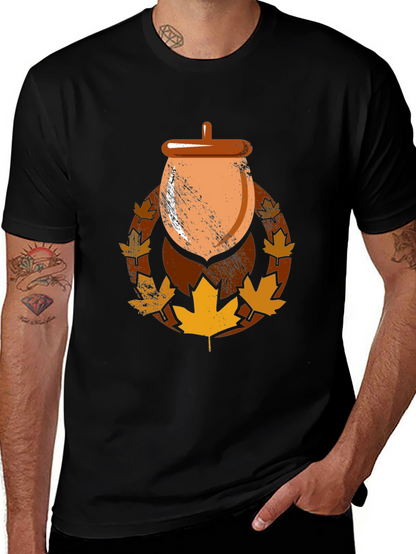 Autumn Acorn Leaf Graphic T-Shirt