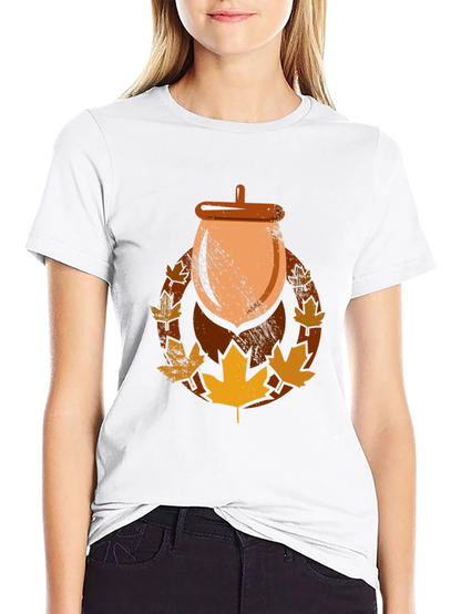 Autumn Acorn Leaf Graphic T-Shirt
