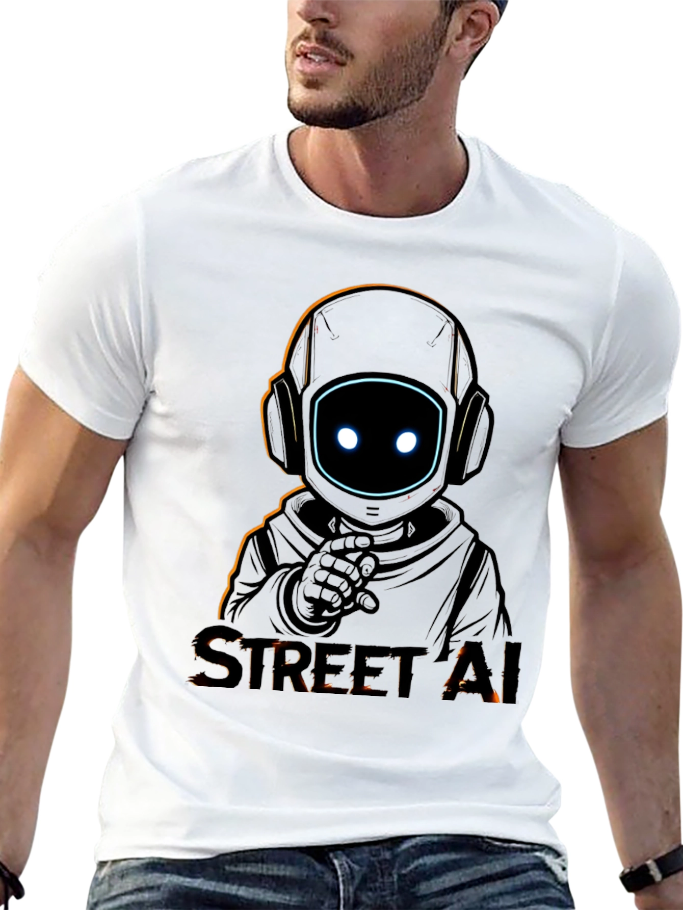 Street AI Robot Graphic Black T-Shirt