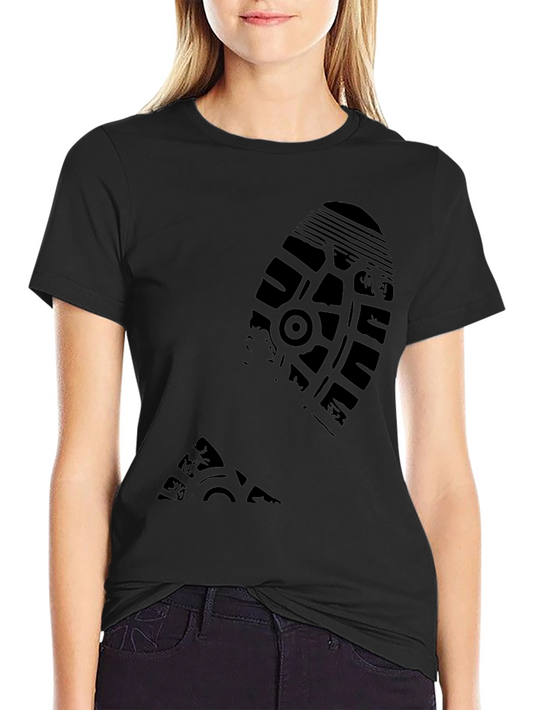 Black T-Shirt with Shoe Print Design