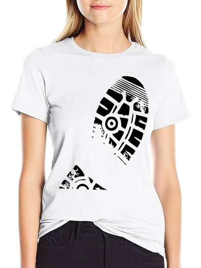 Black T-Shirt with Shoe Print Design