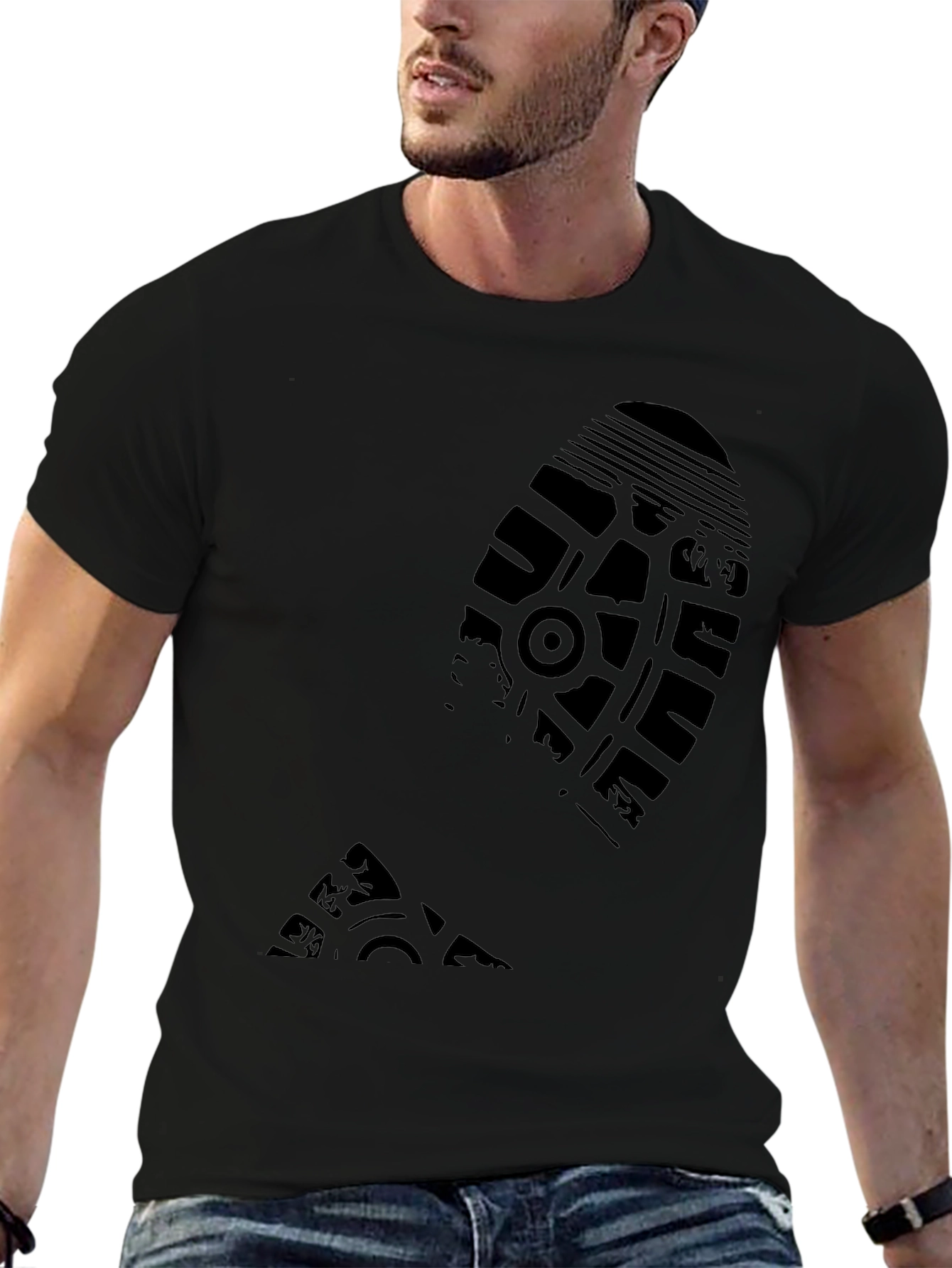 Black T-Shirt with Shoe Print Design