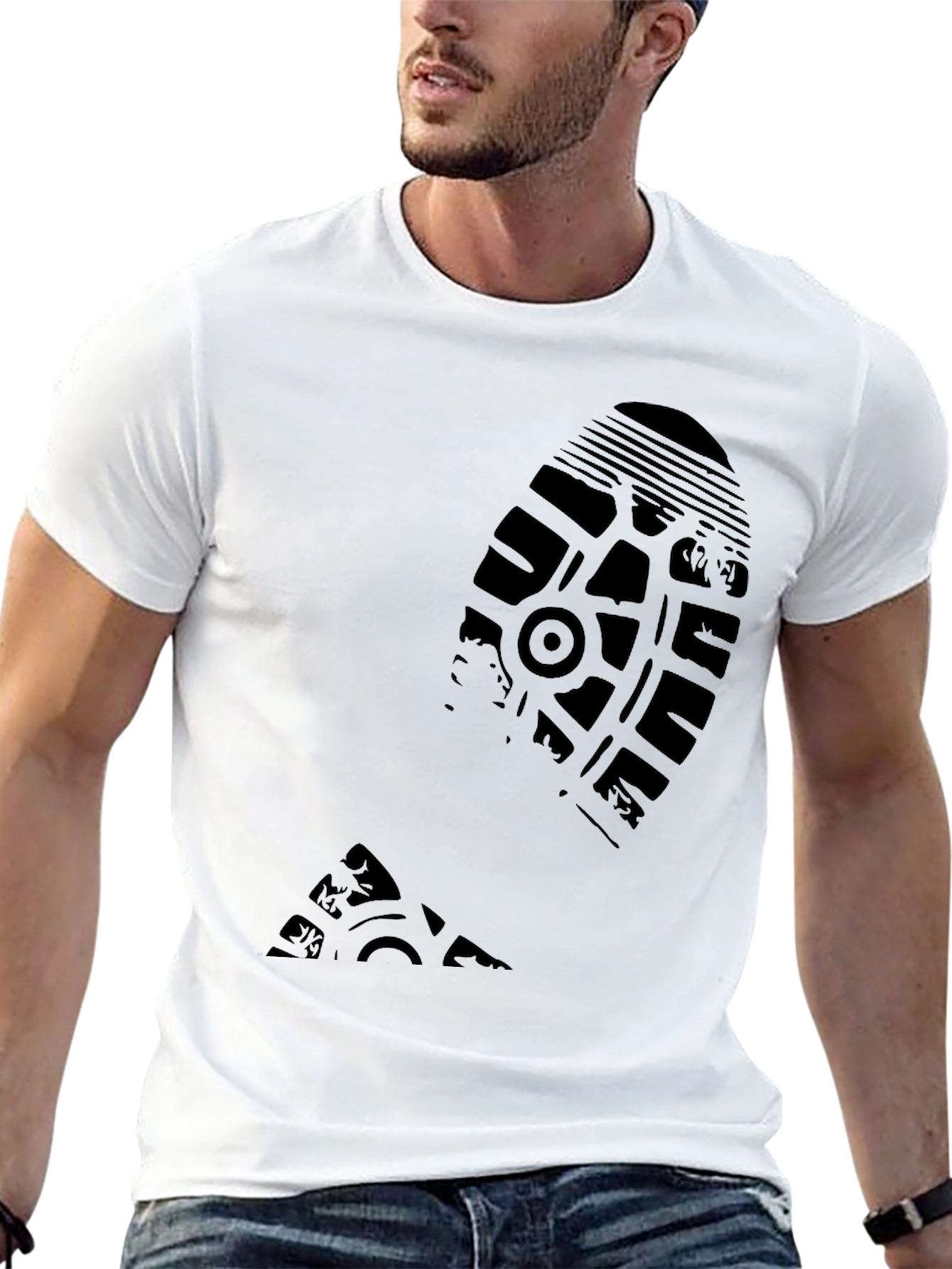 Black T-Shirt with Shoe Print Design