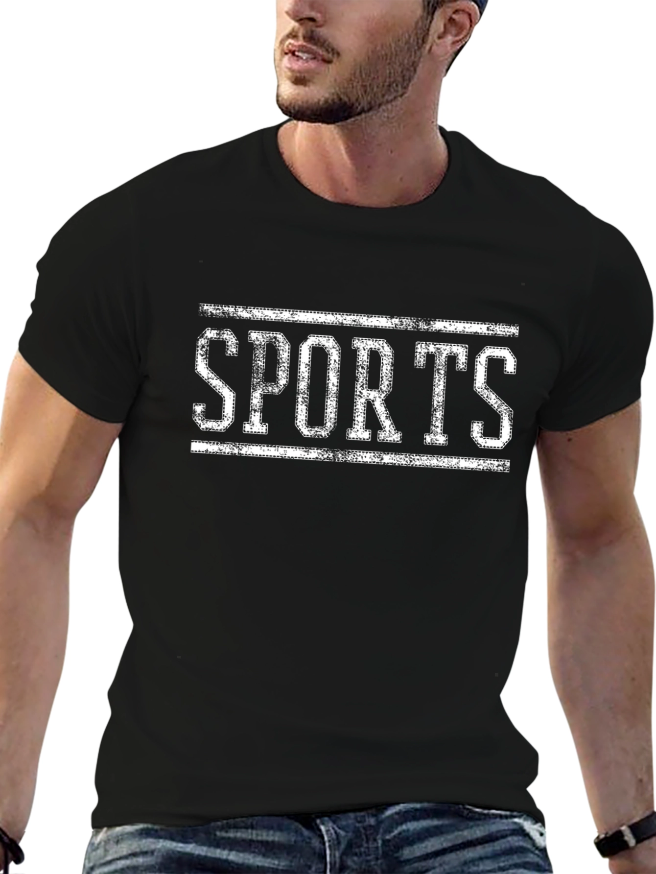 Sports Graphic Print Black T-Shirt