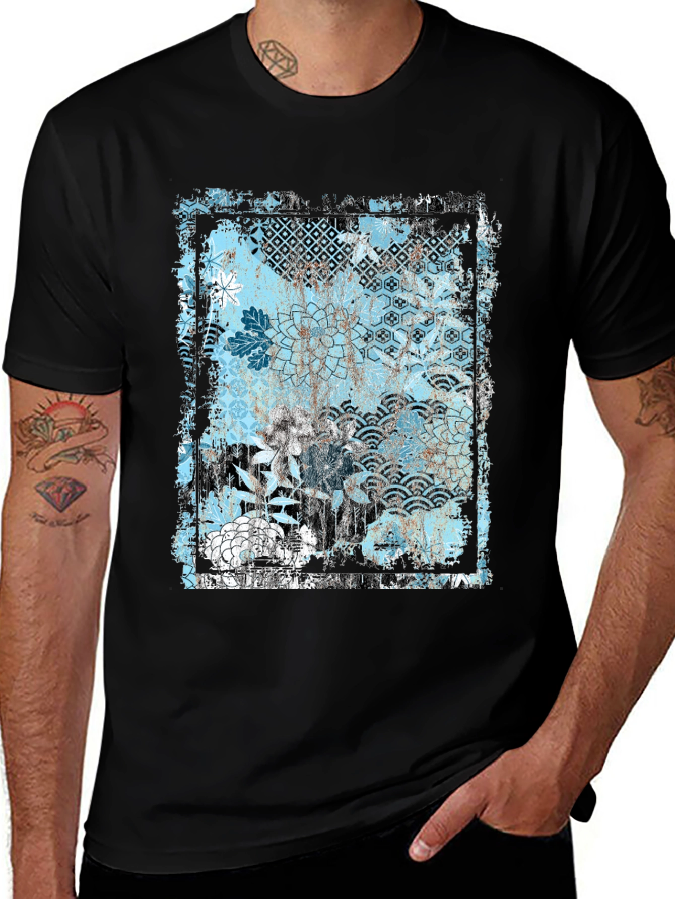 Trendy Floral Graphic Print Black T-Shirt