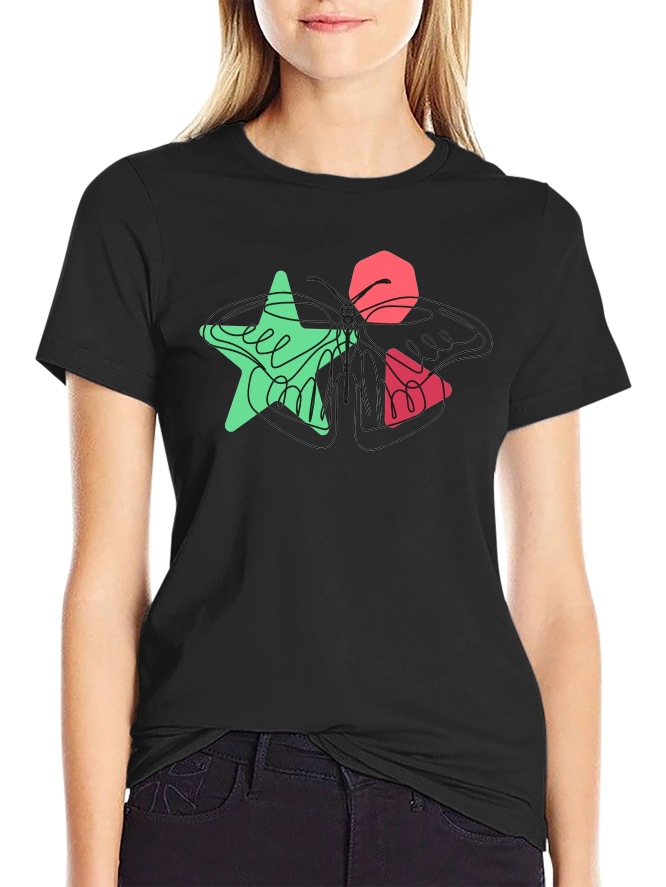 Abstract Geometric Graphic Print Black T-Shirt