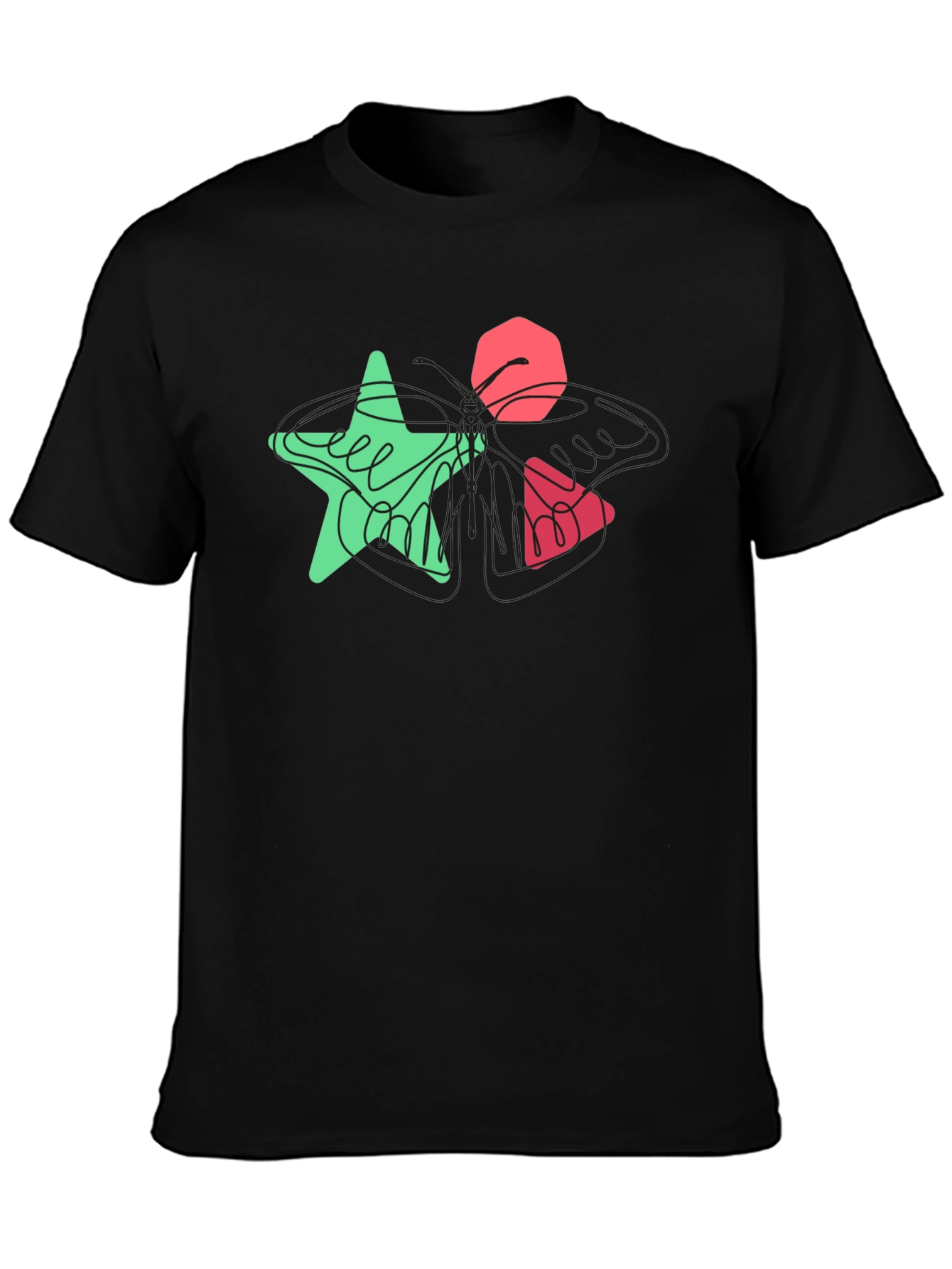 Abstract Geometric Graphic Print Black T-Shirt