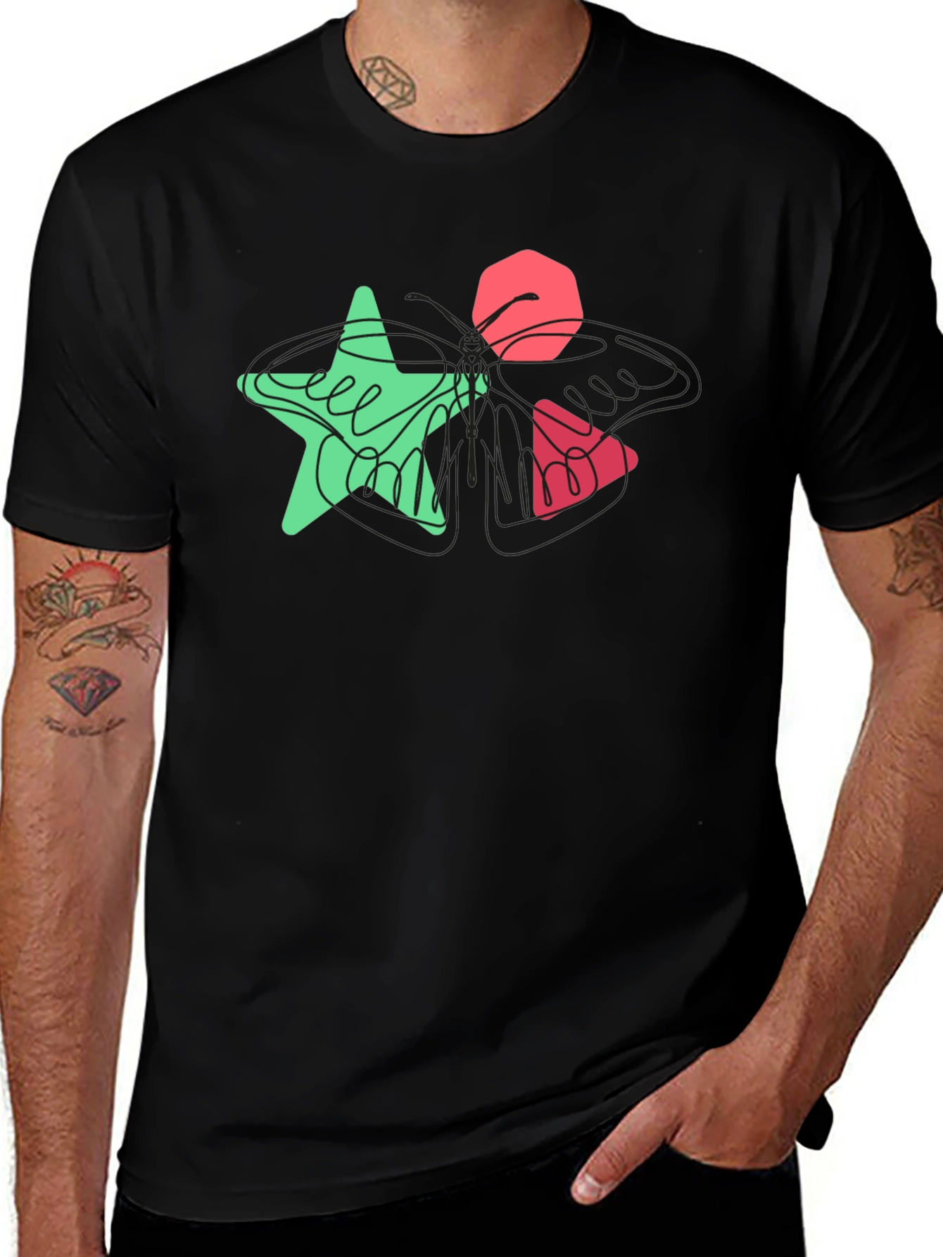 Abstract Geometric Graphic Print Black T-Shirt