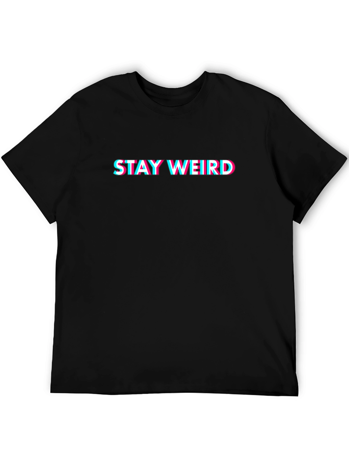 Stay Weird Graphic Tee - Black Cotton Crew Neck