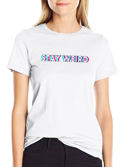 Stay Weird Graphic Tee - Black Cotton Crew Neck